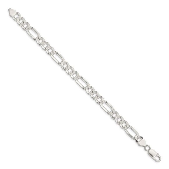 Kazi Luxury Sterling Silver 8mm Pave Flat Figaro Chain